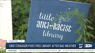 Kind stranger fixes free library after bad weather