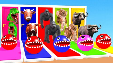 Fountain Crossing with Elephant Mammoth, Gorilla, Lion, Cow Tiger Dinosaur Pac Man Wild Animals Game