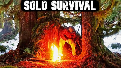 Solo Survival Winter Night as a Lost Hiker