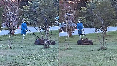 Lawn mower skeleton Halloween decoration is super spooky