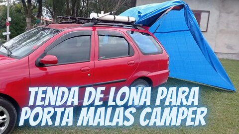 Instalando uma lona como abrigo na traseira da Palio Weekend camper #motorhome #ferias #camping