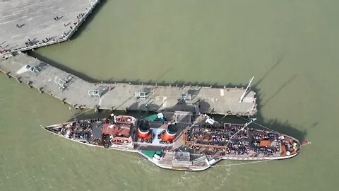 DJI Mini 3 Pro drone around the Waverley Paddle Steamer boat ship At Clacton On Sea Essex Pier P2