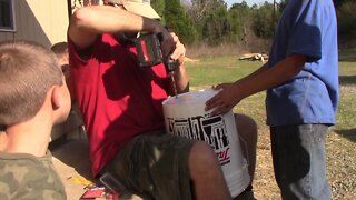 Texas boys Install chimney & easy chick waterer