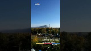 An explosion CHPP 6 power plant in Kyiv, after blasted by Russian cruise missile