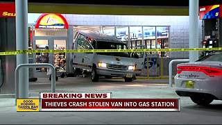 Thieves crash stolen van into gas station in Tampa