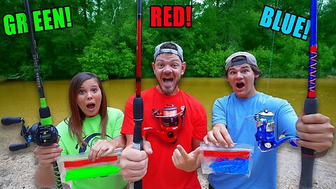 Fishing ONE Color For 24 Hours Challenge (Green vs Red vs Blue)