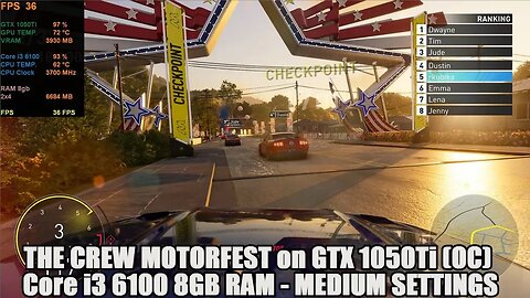 The Crew Motorfest (Ford Mustang GT) on GTX 1050Ti(OC) Core i3 6100 medium settings