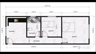 planta baixa terreno pequeno com 2 quartos