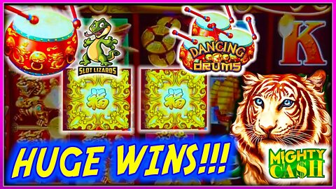 AWESOME DOUBLE HUGE WIN ACTION!!! Dancing Drums VS Mighty Cash Tiger Roar Slot HIGHLIGHT!