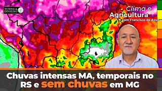 Chuvas intensas no MA, temporais localizados no RS e sem chuvas em MG.