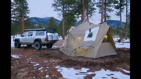 Winter Camping: Tip for setting up an outfitters tent on frozen ground