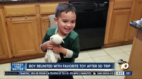 Boy reunited with favorite toy after San Diego trip
