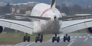 Airplane lands side-on in Birmingham, England