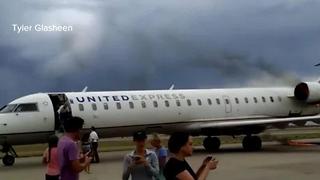 Plane engine catches fire during landing