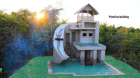 Awesome Build Three Story Villa House & Water Slide to Beautiful Swimming Pool