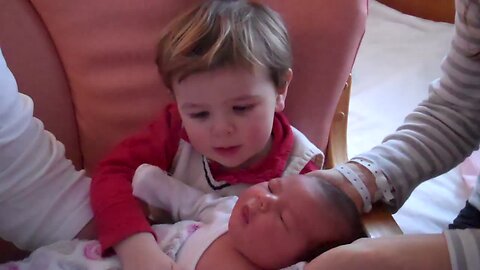 Toddler has Cutest Reaction when he Meets his New Baby Sister
