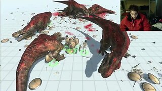 Tyrannosaurus Rex Dinosaurs VS Skeleton Warriors In A Battle In The Animal Revolt Battle Simulator