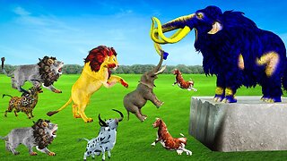 2 Zombie Lions With Woolly Mammoth Save Elephant From 10 Giant Buffaloes Epic Battle