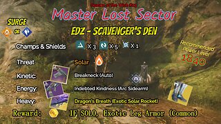 Destiny 2 Master Lost Sector: EDZ - Scavenger's Den on my Arc Warlock 2-21-24