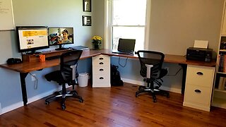 Floating Corner Computer Desk | HUGE, Fits 2 People Easy!