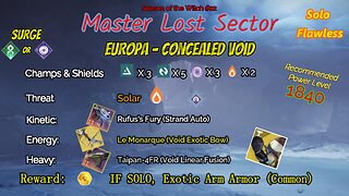 Destiny 2 Master Lost Sector: Europa - Concealed Void on my Solar Hunter Solo-Flawless 11-24-23