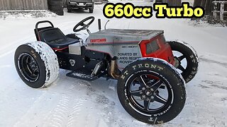 Turbo EFI 660 Lawnmower Driving In The Snow. Installed A 2 Step For Huge Flames