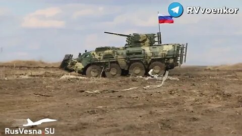 Captured modern Ukrainian made BTR-4 armored vehicle being driven around with the Russian flag