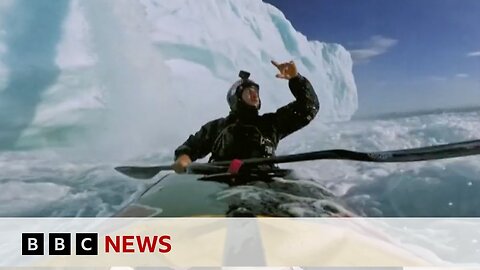 Kayaker's breathtaking 20m drop down ice waterfall in Norway | BBC News I #Kayaking #Norway #BBCNews