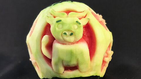 Squashcarver 'Year of the Ox' Chinese New Year watermelon carving