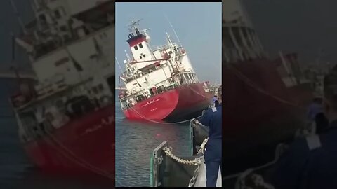 Ship On The Verge Of Capsizing Alongside The Wharf. #trending #shorts #ship #merchantvessel #boat