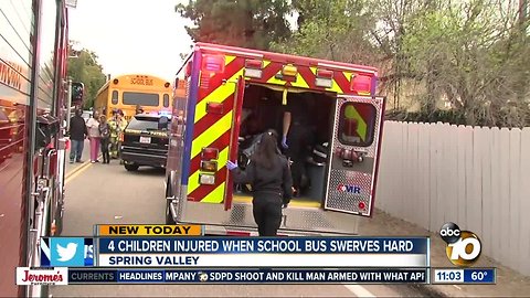 Students hurt after bus swerves to avoid car
