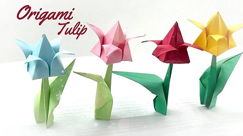 Origami DIY paper Tulip flower with Sky