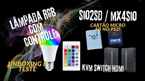 LEITOR MICRO SD PARA DESBLOQUEAR PS2 SEM MODCHIP, LÂMPADA RGB COM CONTROLE REMOTO, KVM SWITCH HDMI