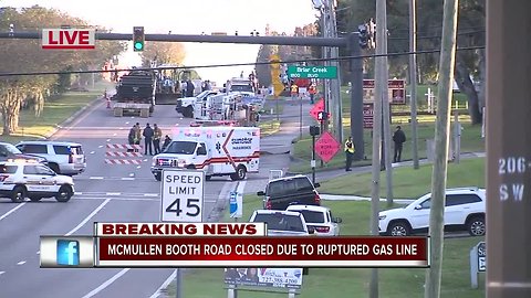 Crews work to repair gas leak that closed McMullen Booth Road in Pinellas County