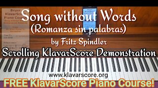 Romanza sin Palabras (Song without Words) by Fritz Spindler, Scrolling KlavarScore Sheet Music