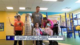 Ian Cole, Stanley Cup make surprise visit to Mott Children's Hospital