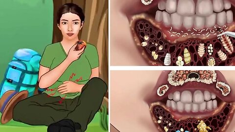 ASMR The girl got an infection in her mouth after eating the wild fruit| Maggot removal #animation