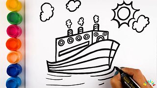 Drawing and Coloring a Ship for Kids & Toddlers | Ariu Land