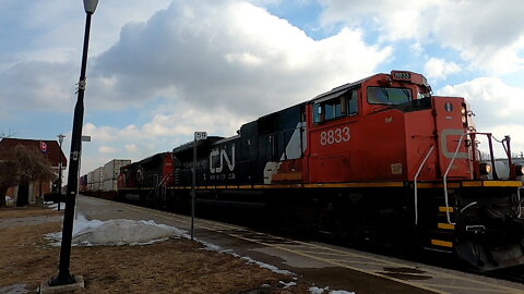 CN 8833 & CN 8930 Engines Intermodal Train In Ontario