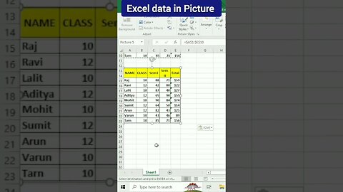 Excel data in picture #ytshorts #computer #excel #computer_tricks