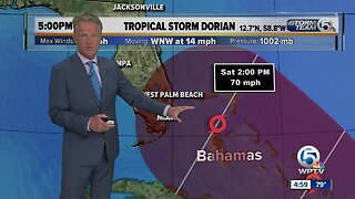 Tropical Storm Dorian's winds at 60 mph, could become hurricane on Tuesday