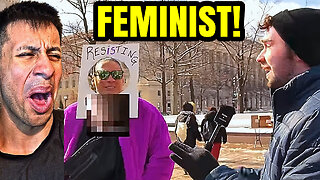 SATANIC FEMINIST ATTACKS CHRISTIAN!