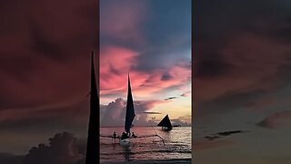 sailing into the water color clouds #boracay #sunset #paraw #sailboat