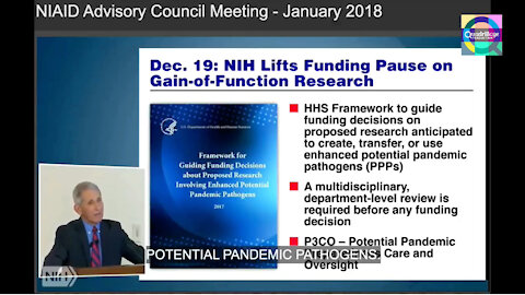Le NIH lève la pause de financement sur la recherche sur les gains de fonction! Dr Fauci (2018)