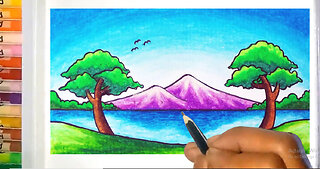 How To Draw And Color, Natural Scenery Easily Using Oil Pastels