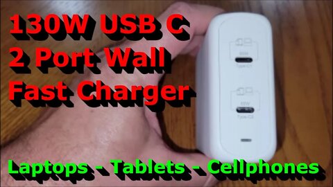 130W USB C 2 Port Wall Fast Charger for Laptops, Tablets, Cellphones