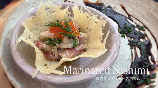 Marinated Sea Beam Sashimi In Parmesan Crisp Bowl