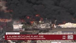 Six-alarm recycling yard fire ignites in Phoenix