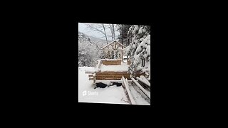 Little snow at the buildsite! #logcabin #logcabinbuild