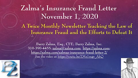 Zalma's Insurance Fraud Letter - November 1, 2020